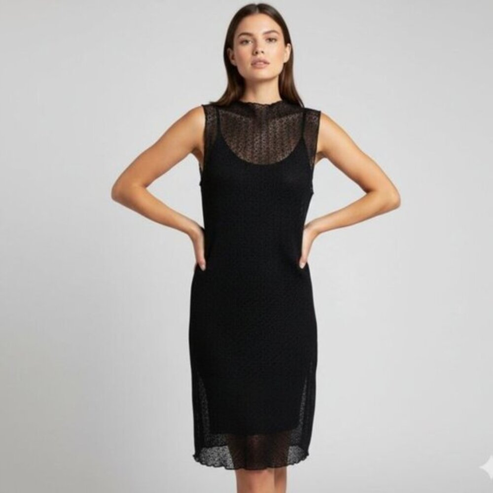KEEPSAKE The Label Knit Mini Dress Mesh Beach Cover Up Black Sleeveless Size Med